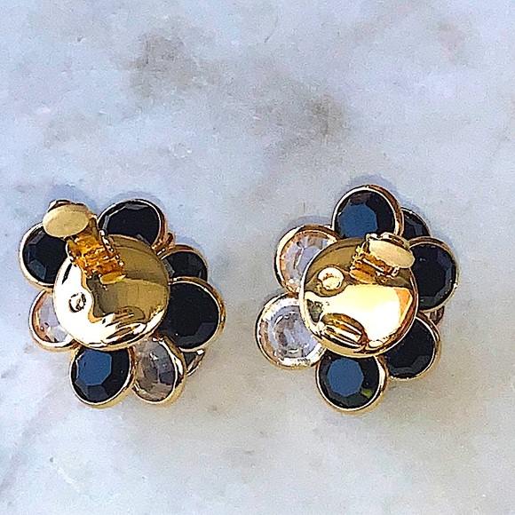 SWAROVSKI EARRINGS CLEAR & BLACK FACETED CRYSTAL GOLD MARKED SWAN CLIP VINTAGE - Picture 13 of 14